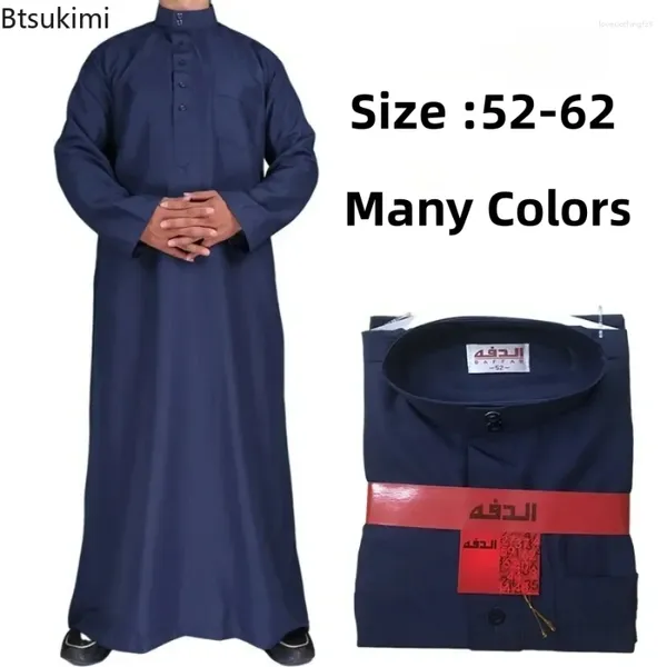 Ethnische Kleidung 2024 Naher Osten Muslimische Männer Kleid Langarm Jubba Thobe Ramadan Eid Dishdasha Robe Islamische Kaftane Arabisch