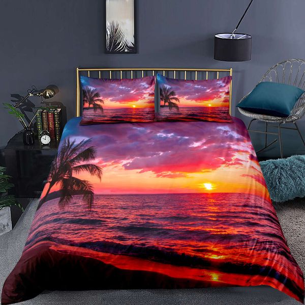 Set biancheria da letto Beach Sea Sky Palm Coconut Tree Set copripiumino Federa Biancheria da letto Trapunta per adulti Kid Queen King Size