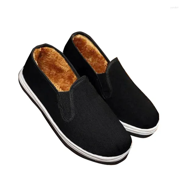 Sapatos casuais velho pequim pano masculino inverno algodão à prova de frio quente resistente ao desgaste trabalho mais veludo grosso