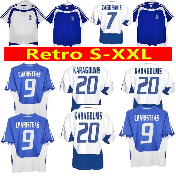 Griechenland Retro-Fußballtrikot für Herren, 04/05, Charisteas Tsiartas, Nikolaidis Zagorakis, Karagounis, Vintage-Finale, klassisches Fußballtrikot