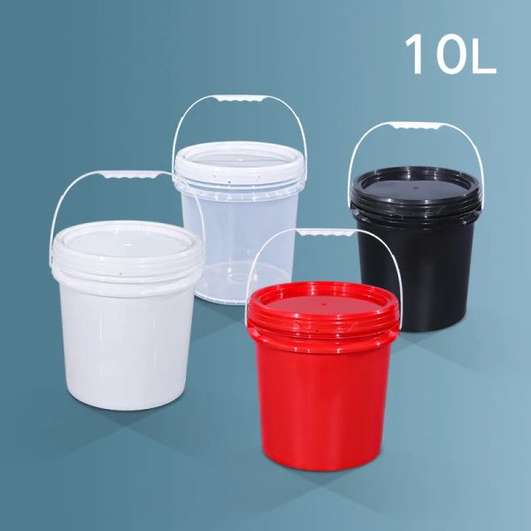 Frascos 10l balde de plástico redondo com alça engrossar recipiente de armazenamento de grau alimentício indústria química embalagem balde 1 pcs