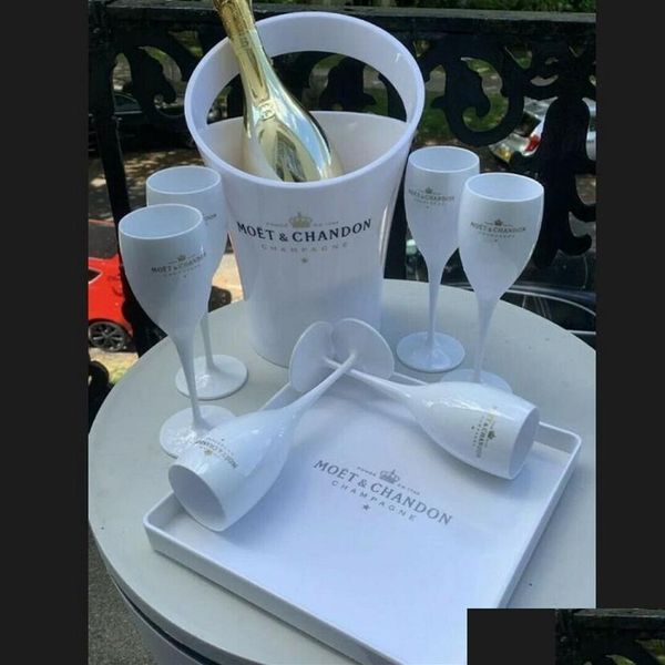 Eiskübel und Kühler Moet Chandon Eimer Champagnerflöten-Set aus weißem Kunststoff Party-Sets270C Drop-Lieferung Hausgarten Küche Esszimmer Ot7Hx