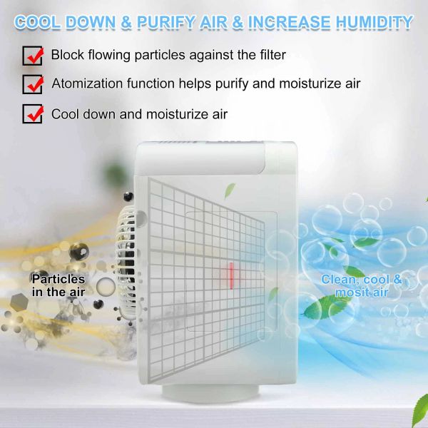 Fãs portátil ventilador de ar condicionado 120 ° girando pessoal usb refrigerador de ar purificador umidificador ventilador de refrigeração de mesa com luz led
