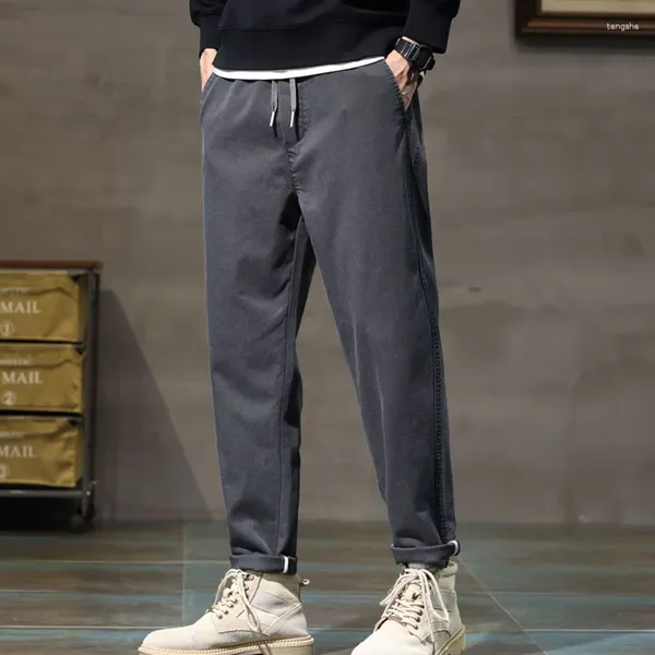 Calças masculinas plus size M-5XL homens macios cintura elástica em linha reta trabalho coreano carga jogger calças masculino preto cinza azul