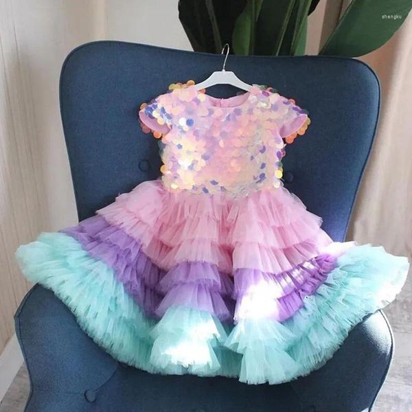 Mädchen Kleider Glitzer Pailletten Puffy Baby Kleid Ballkleid Prinzessin Für Party Kostüme Kinder Geburtstag Flügelärmeln