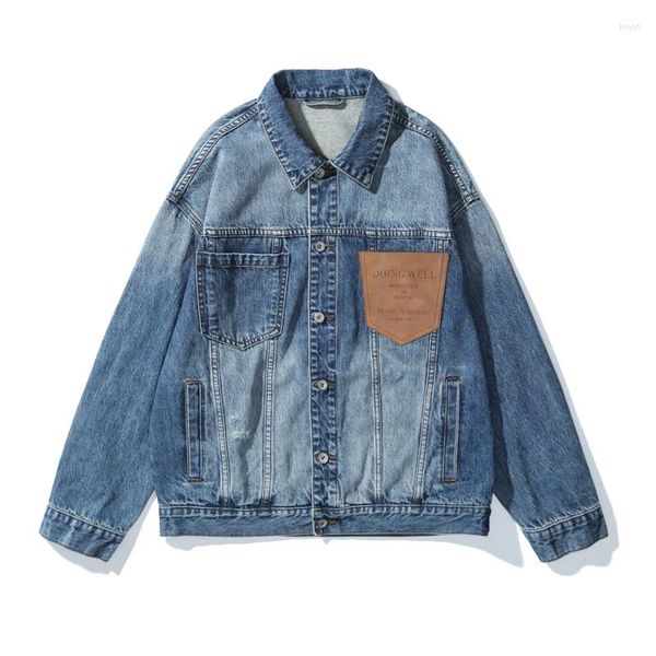 Giacche da uomo Uomo Splice Pocket Giacca cargo in denim lavato Cityboys Adolescenti Streetwear Allentato Casual Cowboy Cappotto vintage Capispalla uomo