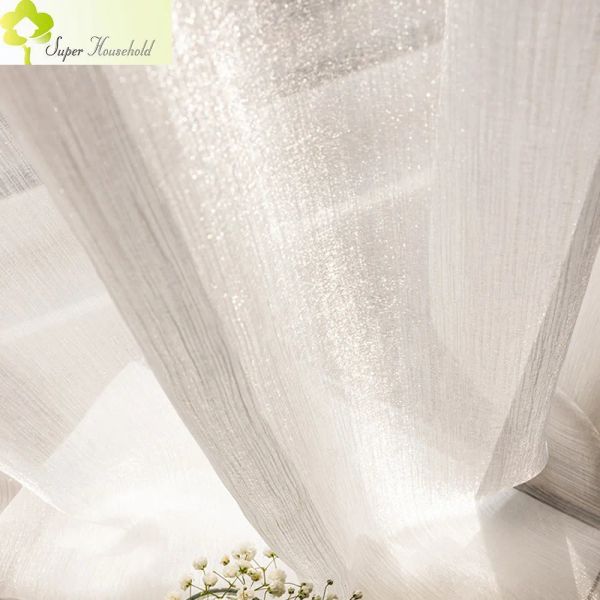 Cortinas de luxo sonho brilho linda voile cortinas para sala de estar tule branco sólido para tela da janela do quarto tecido francês sênior