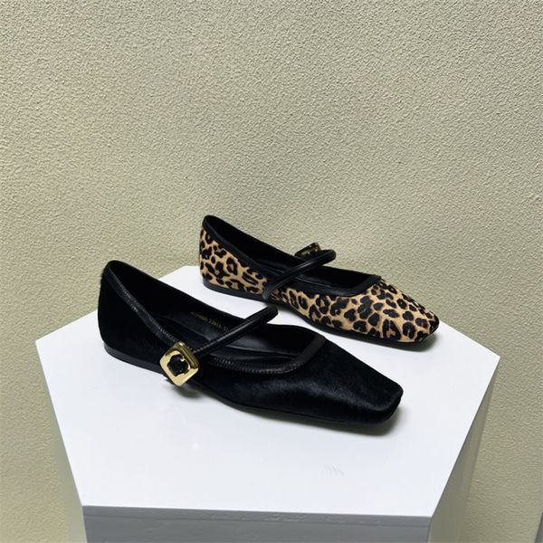 Scarpe basse da donna alla moda punta quadrata Scarpe leopardate scarpe basse traspiranti casual Scarpe Mary Jane da donna all'aperto