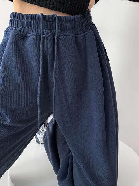 Calças femininas plissadas cordão amarrar mulheres sweatpants 2023 outono inverno joggers calças femininas soltas cintura alta perna larga