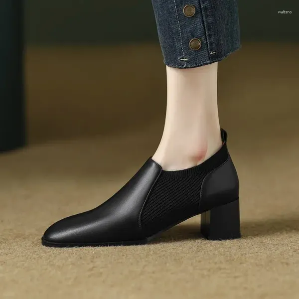 Модельные туфли для 9 лет, женские туфли из натуральной кожи на каблуке с круглым носком, одноцветные, модные, на высоком каблуке, четыре сезона