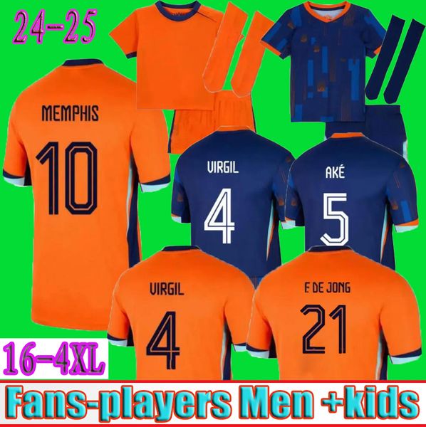 3xl 4xl 2024 Holanda Memphis Soccer Jersey Holland Club Jersey de Jong Virgil 24 25 Bergvijn Camisa Klaassen Blind de Ligt Home Away Men Kit de Kit de futebol Camisa de futebol camisa de futebol camisa de futebol