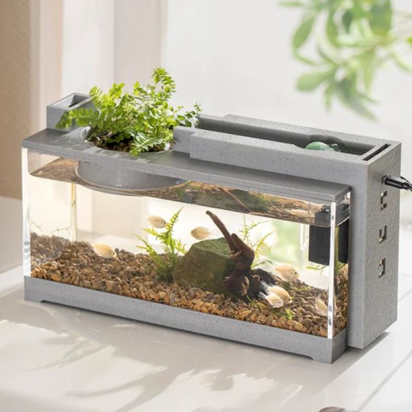 Serbatoi Filtro creativo Flusso d'acqua muto Piccolo acquario Micro Paesaggio Acquario Desktop da ufficio Ornamenti per la casa Riscaldamento Pesci tropicali