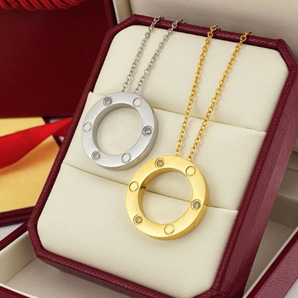 Liebe Gold Halskette Designer Frauen Anhänger Halsketten Schmuck Kette Doppelring klassisch hochwertig 18 Karat vergoldet Edelstahl Silber Diamant Halskette Frau