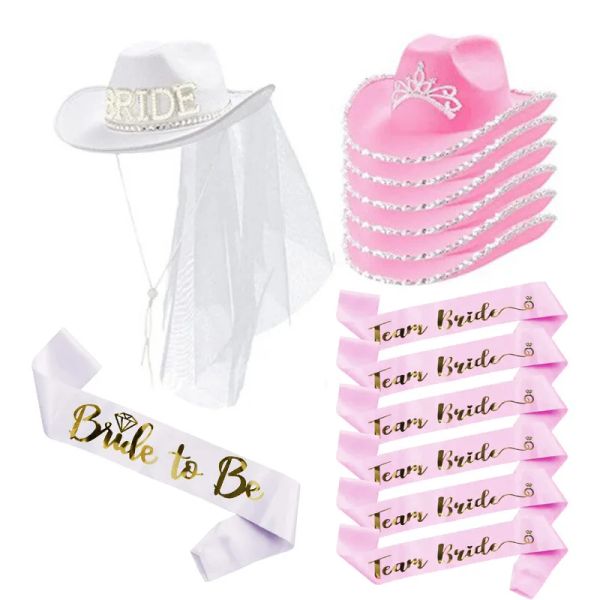 Chapéus rosa/branco noiva para ser cetim faixa jeans chapéu casamento chá de panela decoração galinha meninas despedida de solteira fontes de festa presentes de dama de honra