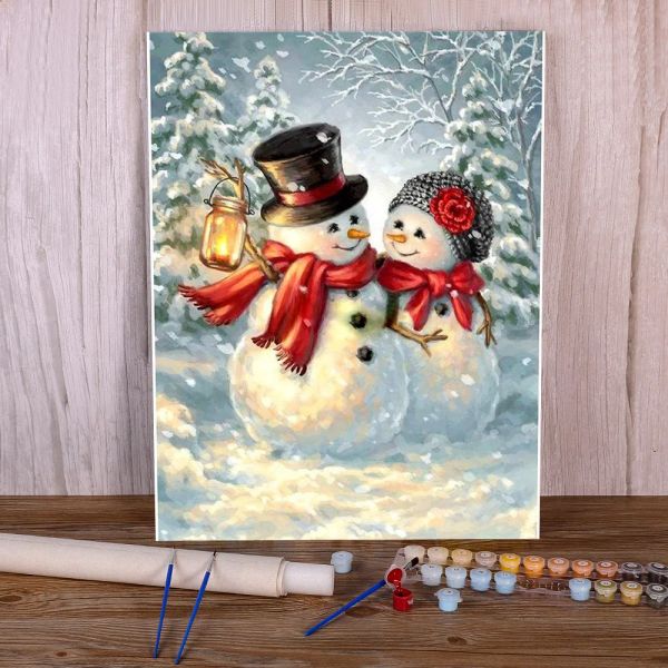 Número de natal boneco de neve pintura por números kit tintas a óleo 40*50 quadros em tela pinturas de parede para trabalhos manuais