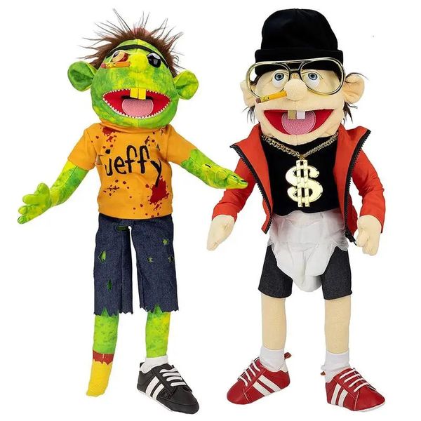 Grande Jeffy Puppet Plush Toy Jogo Cantor Rapper Zombie Mão Muppet Plushie Boneca Pai-Filho Família Fantoche Presentes para Fãs Meninas 240321