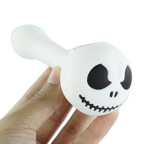 Novo Halloween Silicone Crânio Jack Fumar Tubo de Mão Forma Dos Desenhos Animados Com Tigela De Vidro Para Tabaco Seco Erva Queimador De Óleo Tubos de Água Dab Plataformas de Petróleo