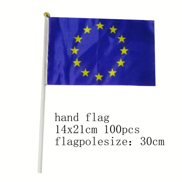 Zubehör zwjflagshow 14x21cm 100 Stück Die kleine EU-Flagge Europäische Union Flagge die Hand-Nationalflagge mit Fahnenmast Handschwenkende Flagge