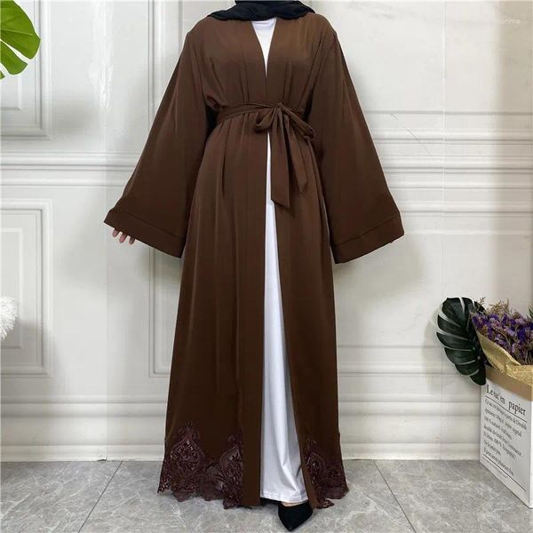 Roupas étnicas Abaya para Mulheres Marroquino Wending Vestido Muçulmano Aberto Elegante Mulheres Lace Bordado Solto Turquia Oriente Médio Ramadã