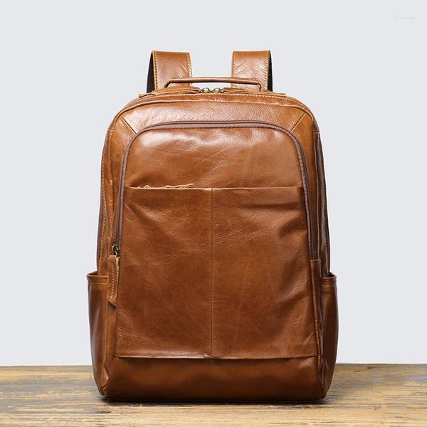 Zaino Leathfocus strato di testa di cova in pelle maschile satchel in pelle da uomo da 15 pollici laptop retrò da donna classico zaino da viaggio