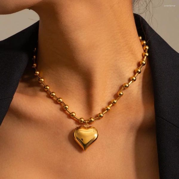 Pingente colares de aço inoxidável coração para mulheres 6mm ouro/prata cor metal bola grânulo corrente gargantilha collier femme 2024 moda jóias