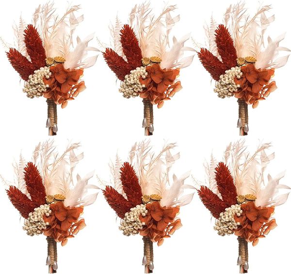 Casamento padrinhos botões pampas grama dama de honra flor bolo de aniversário decoração de mesa mini buquê de flores secas 240321