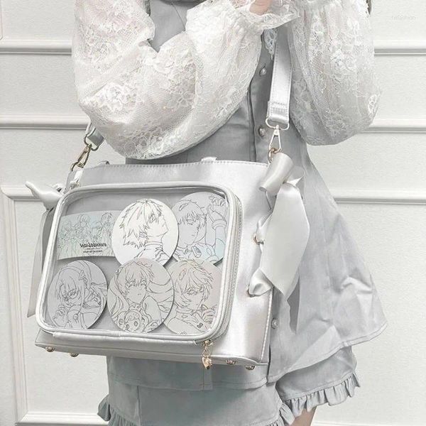 Akşam çantaları mbti lolita gümüş bayan tote çanta estetik zarif sevimli büyük kapasite şeffaf omuz jk pvc tasarımcı bayanlar ita