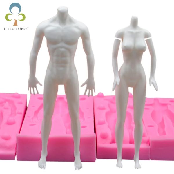 Moldes boneca corpo em forma de silicone molde 3d fondant ferramenta para manequim artesanal diy chocolate cozimento decoração molde de argila suprimentos gyh