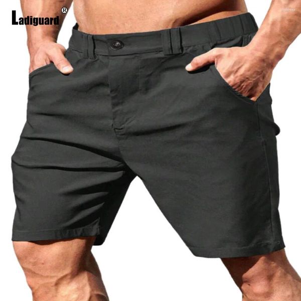 Shorts masculinos homens vintage algodão europeu 2024 elegante simplicidade casual praia curto cross-pant sólido preto cáqui botão acima calças