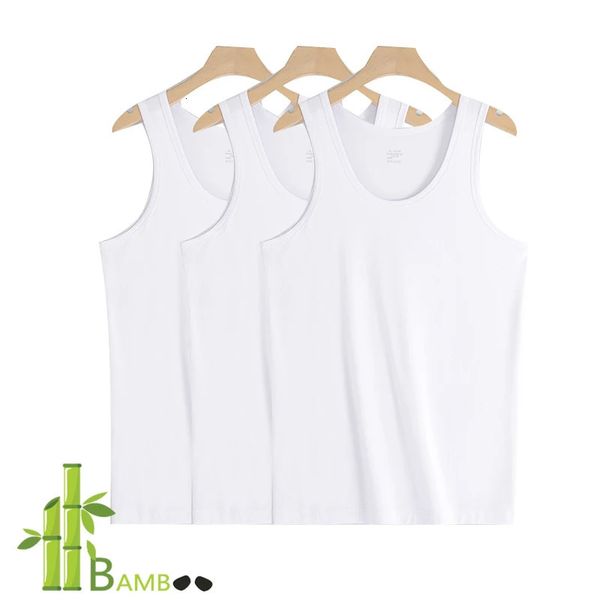 3-packs super macio Slim Fit Mens Tagless Tank Tops Respirável Sem Mangas T-Shirt para Homens Undershirts Crew Neck Comfort Stretch 240311