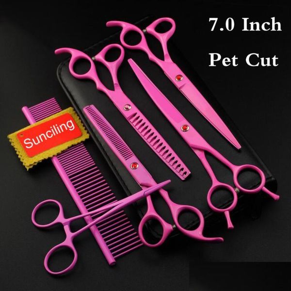 Forbici per capelli 7 pollici Vernice da forno rosa Jp Kit di cesoie curve per toelettatura di animali domestici in acciaio inossidabile Consegna di goccia Dh8Qb