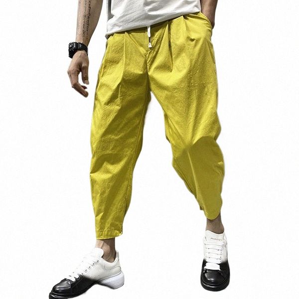 Giallo Casual Harlan Pantaloni da uomo Corea Fi Streetwear Harajuku Pantaloni larghi Solid Wild Pantaloni sportivi da uomo Pantaloni da jogging Nero V2v2 #