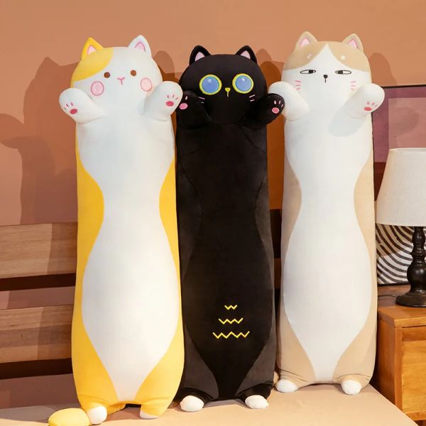 Toys 90cm130cm de comprimento gigante gato de pelúcia brinquedo macio almofada de travesseiro preto gato preto boneca de animais de animais recheado kawaii crianças presentes