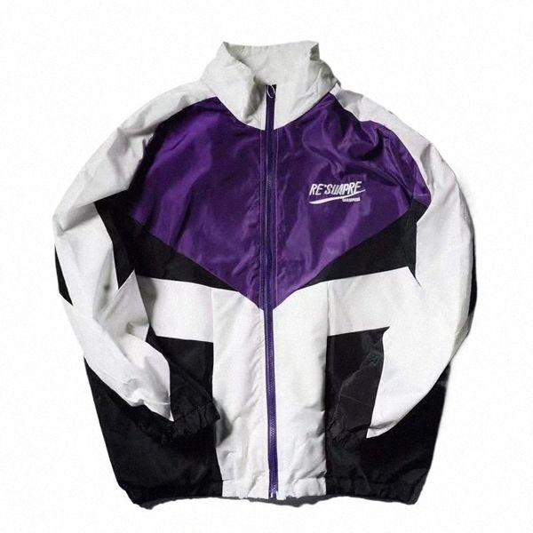 Hip hop primavera varsity jaqueta masculina retalhos carta bordado roxo bombardeiro jaqueta casual rua faculdade zíper casaco casal l5g9 #