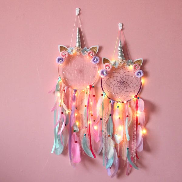 Cornice Unicorno Acchiappasogni Boho Acchiappasogni per la stanza delle ragazze Decorazione della parete di casa Camera da letto Acchiappasogni rosa Regalo di Natale per l'asilo nido