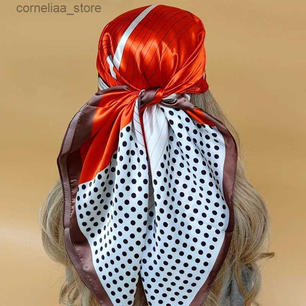 Bandane Durag Bandane Durag 2023 Nuovo 9090cm Retro Marca Donna Sciarpa di seta Bandana Moda Modello bohemien Piazza Hijab Lady Wrap Fascia foulard silenziatore Y24032