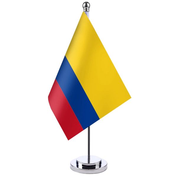 Accessori 14x21 cm Scrivania da ufficio Bandiera della Colombia Banner Sala riunioni Supporto da tavolo Pole La bandiera nazionale colombiana Set Decorazione della sala riunioni