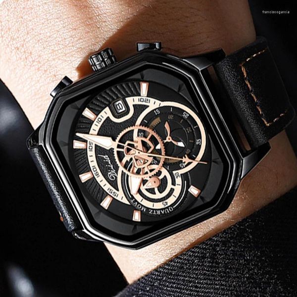 Armbanduhren Luxus großer Square Chronograph 2024 Quarz Uhr für Männer Leder Mode Handgelenks Uhren Sport wasserdichte Mann