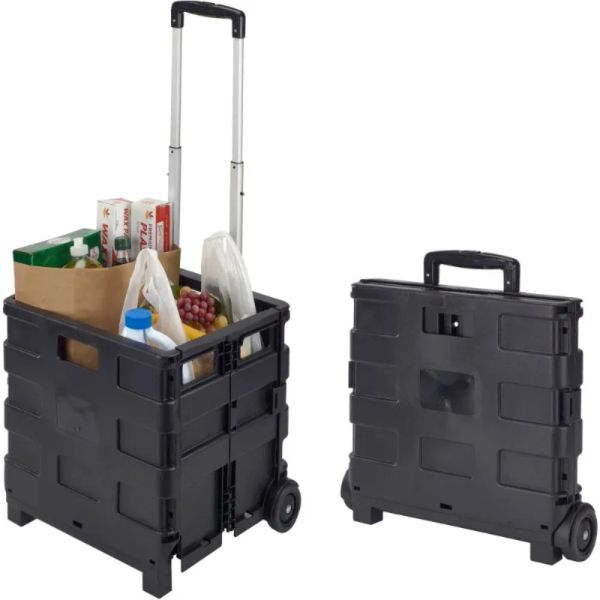 Carts Tote Bin, zusammenklappbarer Mehrzweckwagen aus schwarzem Polypropylen. Javascript: Einkaufswagen, zusammenklappbarer Einkaufswagen mit Rädern