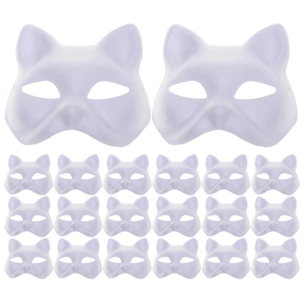 Máscaras 20 pcs em branco máscara desenhada à mão Facemask máscara de celulose Diy maquiagem de festas papel gato mulheres disfarçaradas brancas miss animal crianças teia