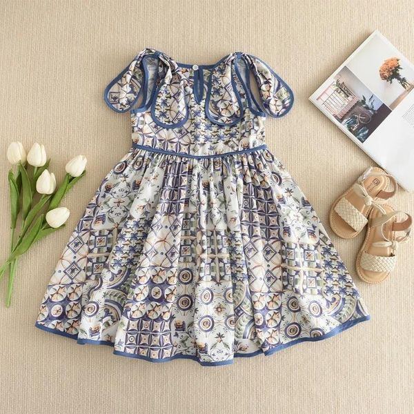 Vestidos de menina 2024 verão meninas impresso floral colete saia moda vestido exótico roupas infantis meninas casuais