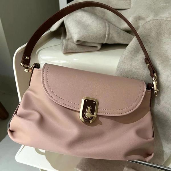 Totes estilo francês fivela saco de axilas 2024 primavera menina rosa chique design bolsas moda simples couro do plutônio ombro