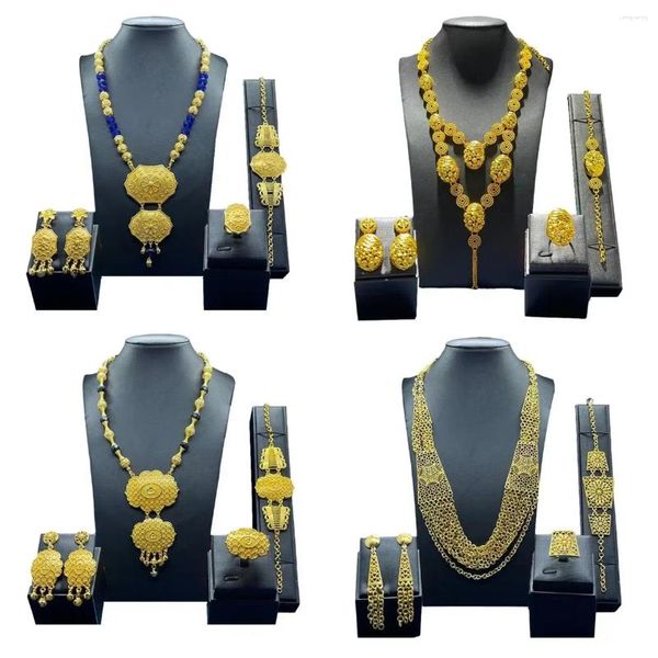 Collana Orecchini Set Gioielli placcati in oro Lusso Dubai 24k Colore Gioielli Donna Sposa Matrimonio e Orecchini marocchini