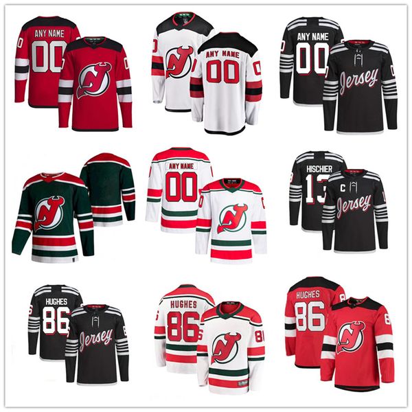 Nova Jersey Custom Devils Hóquei Jerseys 86 Jack Hughes 13 Nico Hischier 43 Luke Hughes 28 Timo Meier 15 Jamie Langenbrunner 7 Dougie Hamilton 91 Dawson Mercer