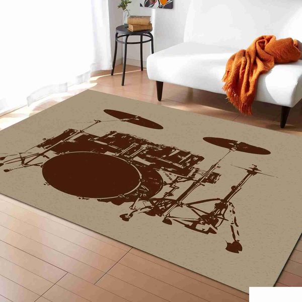 Teppiche Jazz Drum Music Equipment Teppich für Wohnzimmer Home Decor Sofa Tisch Große Teppiche Schlafzimmer Nachttisch Fußpolster Büroboden Dh0Ij
