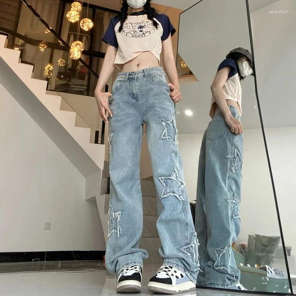 Женские брюки мешковатые джинсы Y2k женские корейский стиль 2024 летние прямые широкие брюки с высокой талией женские свободные джинсовые брюки винтажная одежда 90-х годов