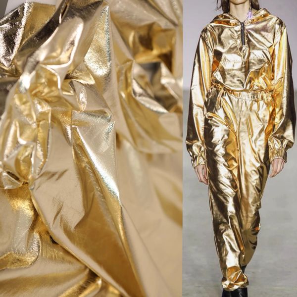 Ткань Волшебный Металл/Золото Беспружинная рубашка Зеркало Креативная искусственная мягкая кожа с покрытием из тонкой ткани для плаща дизайнерская ткань
