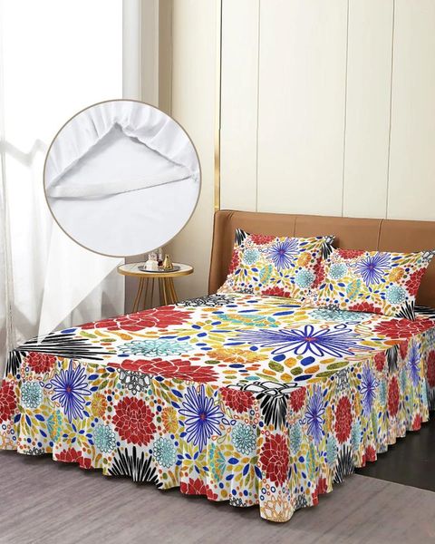 Gonna da letto Copriletto elasticizzato con fiori radianti colorati geometrici con federe Coprimaterasso Lenzuolo