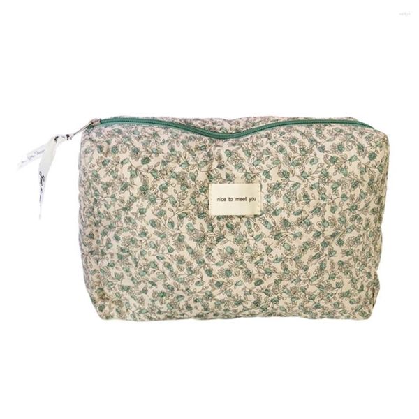 Sacos cosméticos de algodão macio compõem bolsas flor imprime organizador viagem portátil grande capacidade zíper para mulheres meninas carteira bolsa