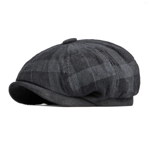 Berets Herren Retro Corduroy Plaid Octagonal Ivy Sboy Cabbie Gatsby Baskenmütze Maler Hut Kappe für männliche Oberbekleidung